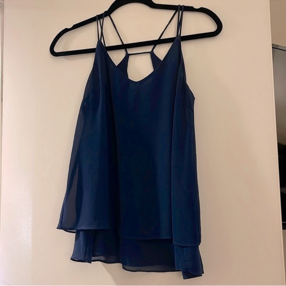 Cami Strappy Sleeveless Blouse Navy Keyhole Cutout Back
